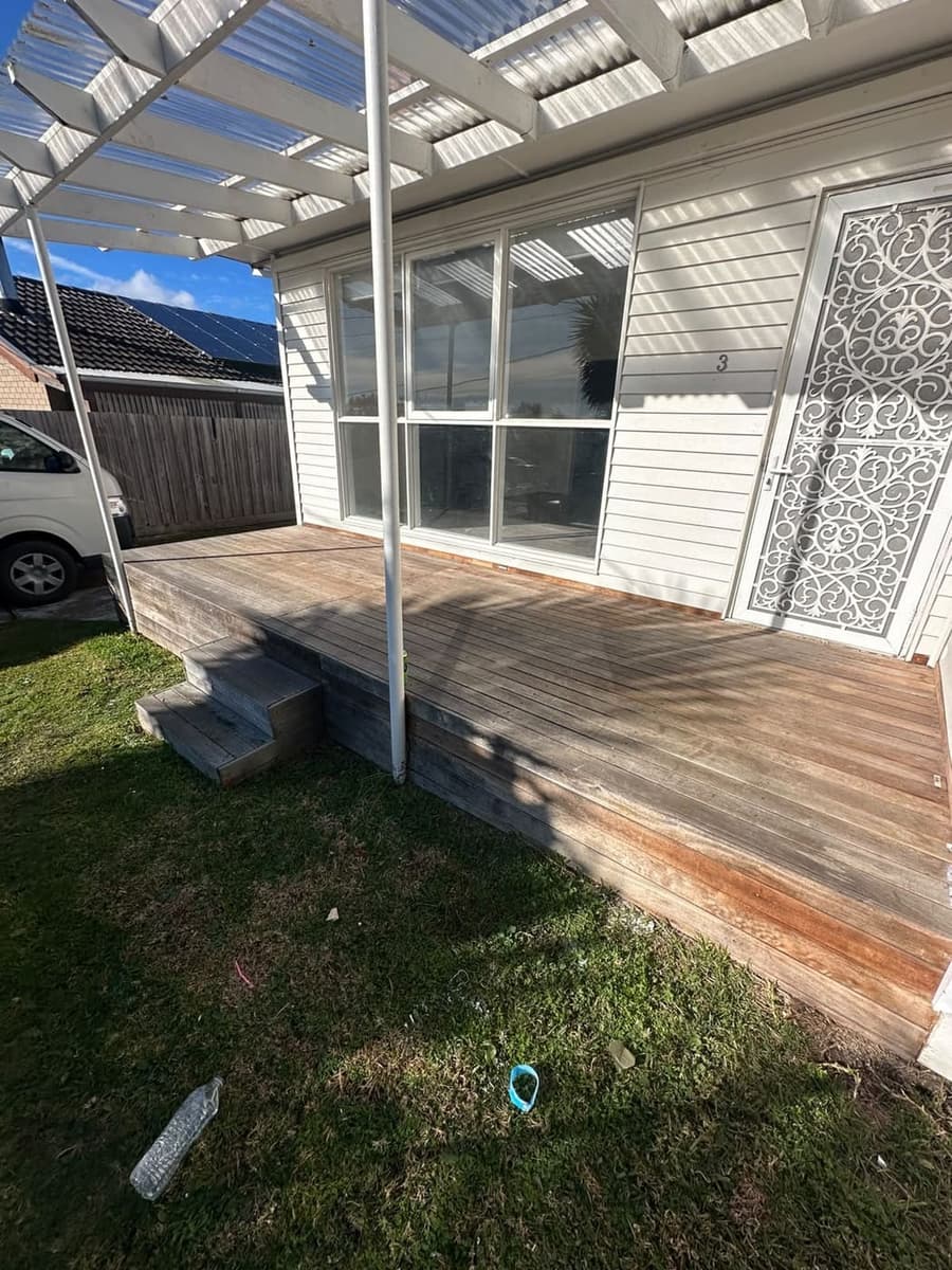 Front entrance porch timber boards cleaned and prepped for ebony stain